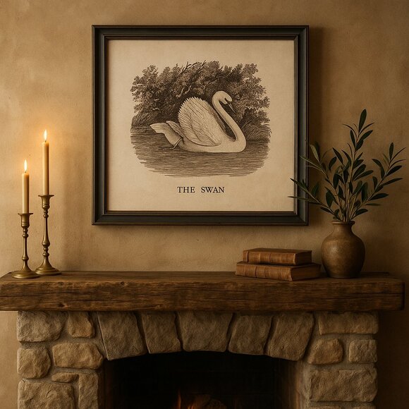NWT Vintage Swan Print Art Nursery Decor Bird Etching Farmhouse Cottagecore - Picture 2 of 10